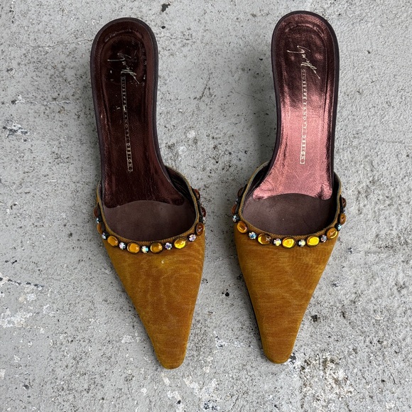 Giuseppe Zanotti Shoes - Vintage Giuseppe Zanotti silk and rhinestone mules